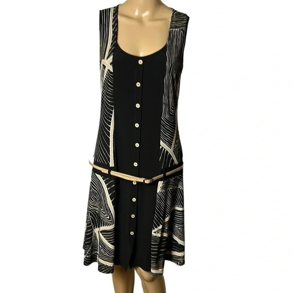 dress,retro vibe,40’s,abstract,🇨🇦,PTP 17-20 drop waist. Faux button front belted - Picture 2 of 14